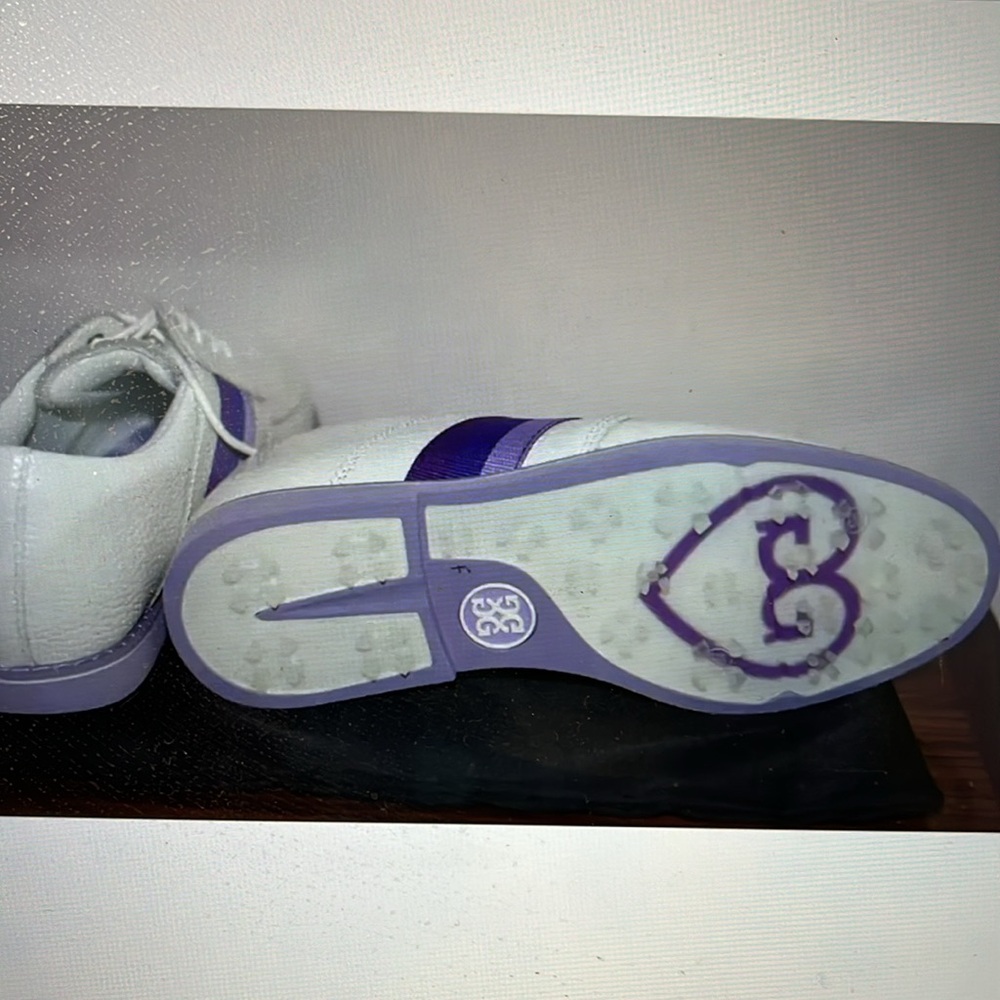 G/Fore Grosgrain Brogue Gallivanter Golf Ivory purple ladies shoes size 7,5 - Picture 7 of 11